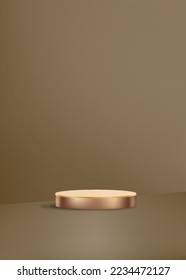 Wall studio with 3D Display Pink Gold Cylinder Podium on Macchiato Color Background,Vector luxury Orange Brown studio scene with circle stand for Cosmetics product presentation with colour trends 2023