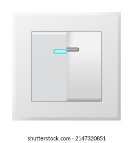 Wall switch. Power electrical electricity turn off and on plug with blue indicator isolated on white background. Modern controller equipment. Vector illustration