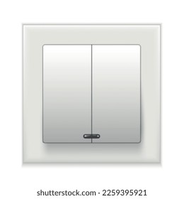 Wall switch power electricity turn with double buttons lighting indicator realistic vector illustration. Electrical connection panel white equipment technical supply plastic push device energy control
