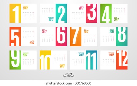 Wall or table office Monthly Calendar for the year 2017. Vector eps10 template with horizontal pages.