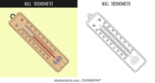 Termómetros de pared Vector Línea de arte e ilustración de color