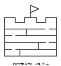 Wall thin line icon, game and flag, brick wall sign, vector graphics, a linear pattern on a white background, eps 10.