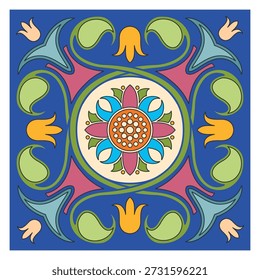 Patrón de florecimiento colorido de azulejo de pared. Ornamento de estilo victoriano