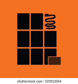 Wall tiles icon. Orange background with black. Vector illustration.