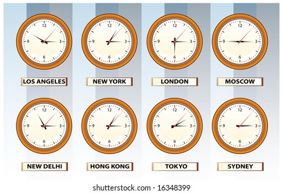 wall time clocks from 8 sites in world