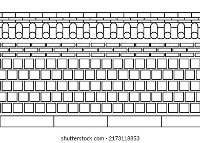 The wall of a traditional Korean house, Hanok. Vector line art illustration.