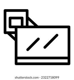Vector de contorno de icono de pared de tv. Soporte de montaje. Pantalla de Vesa