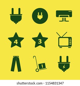 wall vector icons set. with air conditioner, hotel four stars, handcart and hotel three stars in set