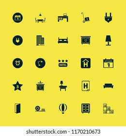 wall vector icons set. with desk table lamp, table lamp, sofa and door open in set