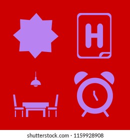 wall vector icons set. with hospital sign, alarm, islamic star and dining room in set