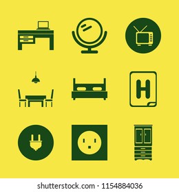 wall vector icons set. with mirror, double bed, cupboard and hospital sign in set