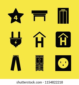 wall vector icons set. with trousers, hotel sign, elevator and plug in set