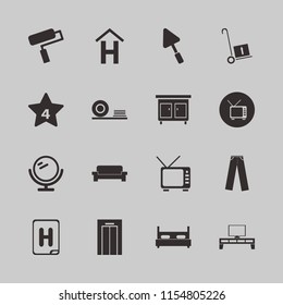 wall vector icons set. with tv, handcart, paint roller and nightstand in set