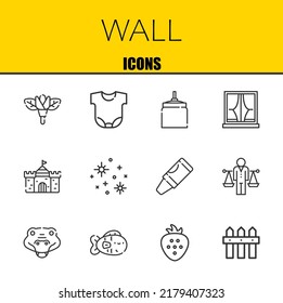Vektorsymbol-Set für die Wandlinie. Symbole für Blume, Körper und Hafer. Dünne Linienführung. Modern gestaltete grafische Elemente, einfache Strich-Symbole, Stockillustration