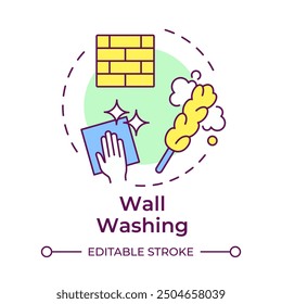 Wall washing multi color concept icon. Microfiber tool, dust remove. Housekeeping cleanup. Round shape line illustration. Abstract idea. Graphic design. Easy to use in infographic, presentation