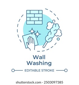 Wall washing soft blue concept icon. Microfiber tool, dust remove. Housekeeping cleanup. Round shape line illustration. Abstract idea. Graphic design. Easy to use in infographic, presentation