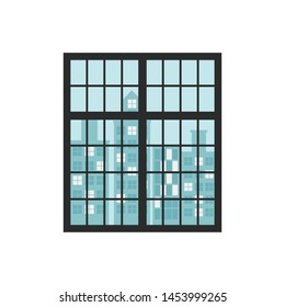 wall with windows and background buildings