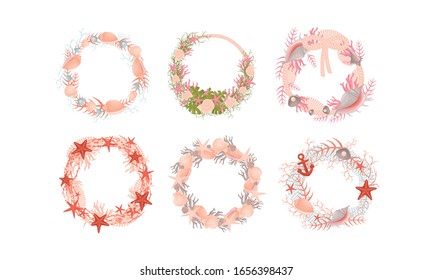 Coronas murales con tema náutico con conchas y vectores de Starfish