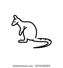 Wallabies black line illustration. Animals of Australia. Editable stroke.