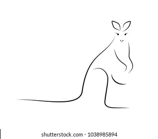 Wallaby. Black and white cute little animal illustration Simple logo.