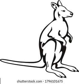 Wallaby or Kangaroo Side View Retro Woodcut Black and White 