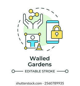 Walled gardens multi color concept icon. Platforms with restricted content service. Digital experience. Round shape line illustration. Abstract idea. Graphic design. Easy to use in infographic