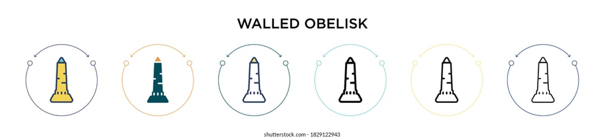 Walled obelisk icon in filled, thin line, outline and stroke style. Vector illustration of two colored and black walled obelisk vector icons designs can be used for mobile, ui, web