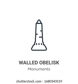 Walled obelisk outline vector icon. Thin line black walled obelisk icon, flat vector simple element illustration from editable monuments concept isolated stroke on white background
