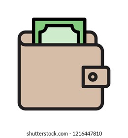 waller and dollar bill, money related icon set flat design editable outline.