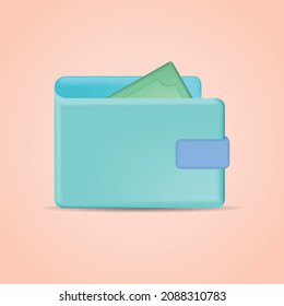 Wallet 3d icon.  Means for storing and carrying banknotes with clasp. Vector