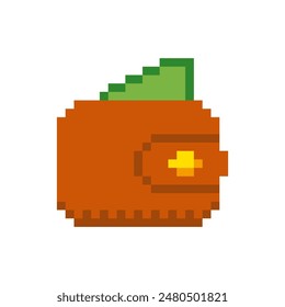 Wallet 8 bit icon, Wallet pixel item for game interface, Wallet game element resource.