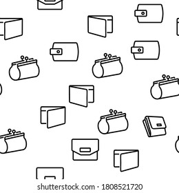 Ilustración de línea delgada del patrón sin problemas del vector de efectivo de los accesorios de cartera