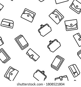 Illustration zum Brieftzubehör, Vektorgrafik mit nahtlosem Muster und dünner Linie