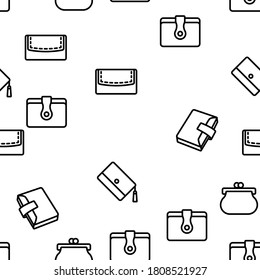 Ilustración de línea delgada del patrón sin problemas del vector de efectivo de los accesorios de cartera