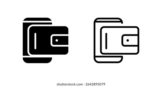 Conjunto de iconos de App de billetera. Un icono negro de una cartera, que representa las finanzas o el pago.