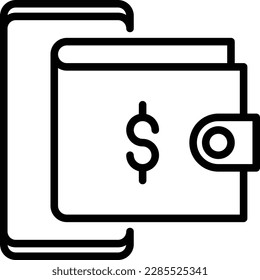Wallet app thin line icon: wallet in smartphone thin line icon. Modern vector illustration.