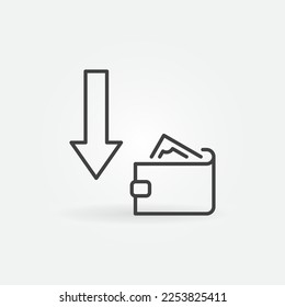 Wallet with Arrow vector Devaluation concept icon or symbol in outline style