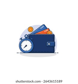 Wallet with Bank Card and Stopwatch Vector Illustration. Fast Payment Concept Design