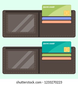 Wallet with bank cards icon. Vector of bank cards in wallet.