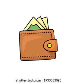 Wallet with banknote in drawing style isolated vector. Hand drawn object illustration for your presentation, teaching materials or others.