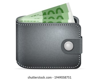 Wallet with banknotes on a white background.