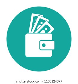 Wallet with banknotes vector icon blue background