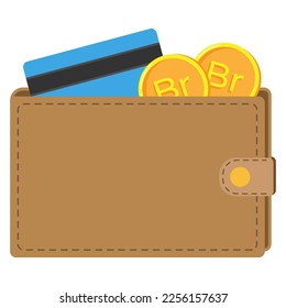 Wallet with Belarusian ruble coin and credit card. Vector flat illustration