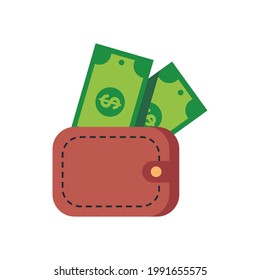 wallet with bill dollar isolated icon