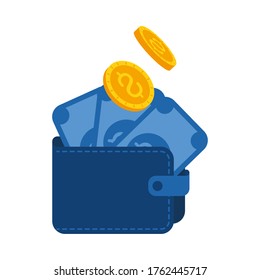 wallet with bills and coins of money financial banking commerce and market theme Vector illustration