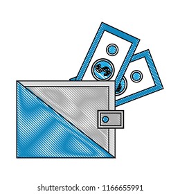 wallet with bills dollar isolated icon