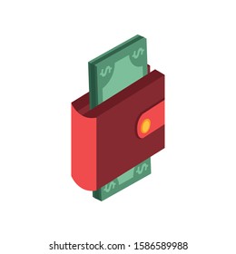 wallet with bills dollars icon vector illustration design
