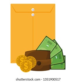 wallet with bills dollars and manila envelope