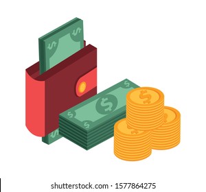 wallet with bills money dollars vector illustration design