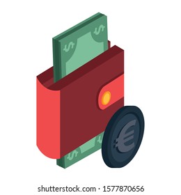 wallet with bills money dollars vector illustration design